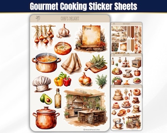 Cooking and Baking Planner Sticker Sheets, Watercolor Kitchen Journal Stickers, BuJo Scrapbook Stickers, Cottagecore Chef Aesthetic Stickers