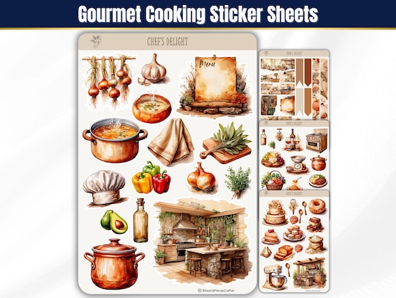 Cooking and Baking Sticker Sheets, Planner and Journal Stickers, BUJO Stickers, Baking Aesthetic Scrapbook Stickers, Kitchen Chef Stickers