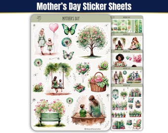 Mothers Day Sticker Sheets, Seasonal Planner Stickers, Floral Watercolor Journal Stickers for Bullet Journals, Scrapbooks and Planners