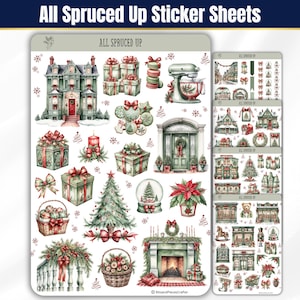 Christmas Tree Planner Sticker Sheet, Watercolor Holiday Journal Stickers, BuJo Aesthetic Stickers, Festive Cottagecore Seasonal Sticker Set