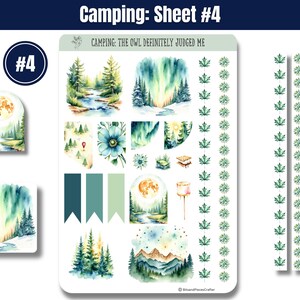 Cozy up to the wild with these whimsical sticker sheets in calming greens and blues. Featuring tents, forest animals, campfires, lanterns, backpacks, and more, these charming stickers bring all the magic of the outdoors to your planner or journal. Includes a page of printed washi-style strips for fun borders and accents—perfect for Hobonichi, Happy Planner & more.