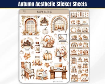 Fall Aesthetic Sticker Sheets, Cozy Autumn Planner Stickers, Autumn Stickers, Watercolor Journal Stickers for Bullet Journals & Scrapbooks