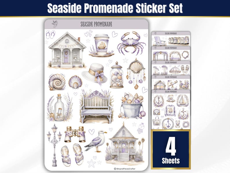 Seaside Promenade Sticker Sheets, Summer Planner Stickers, Junk Journal ...