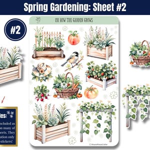 Bring your love of gardening to life with these gardening stickers in soft greens and neutrals! Featuring vegetable gardens, tools, flowers, sprouts, seed trays, trellises, wind chimes, a gnome, and more, plus an embellishment page. Perfect for planners, journals, and scrapbooking. Printed on high-quality matte or glossy vinyl for vibrant, long-lasting colors. A must-have for any garden lover! 🌿✨