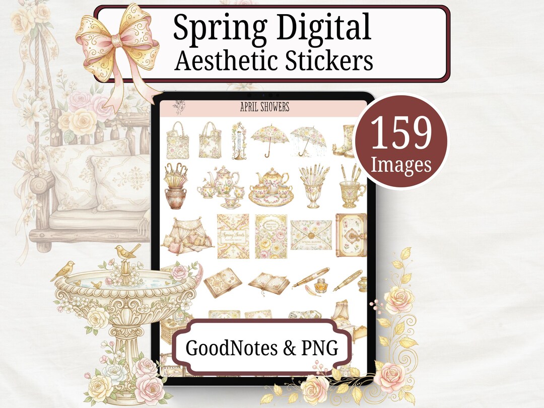 April Showers Digital Sticker Book – Goodnotes Spring Stickers PNG ...