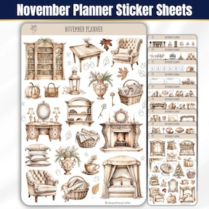 November Planner Aesthetic Sticker Sheets, Cozy Fall Vibes Planner and Journal Stickers, Neutral Colors Autumn Sticker Sheets, Fall Harvest