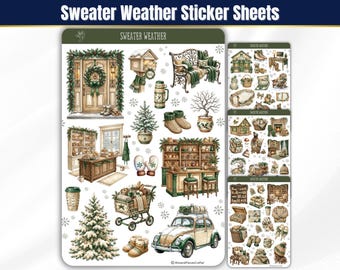 Sweater Weather Sticker Sheets, Winter Seasonal Sticker Set, Cozy Planner Stickers, Winter Watercolor Journal Stickers for Bullet Journals