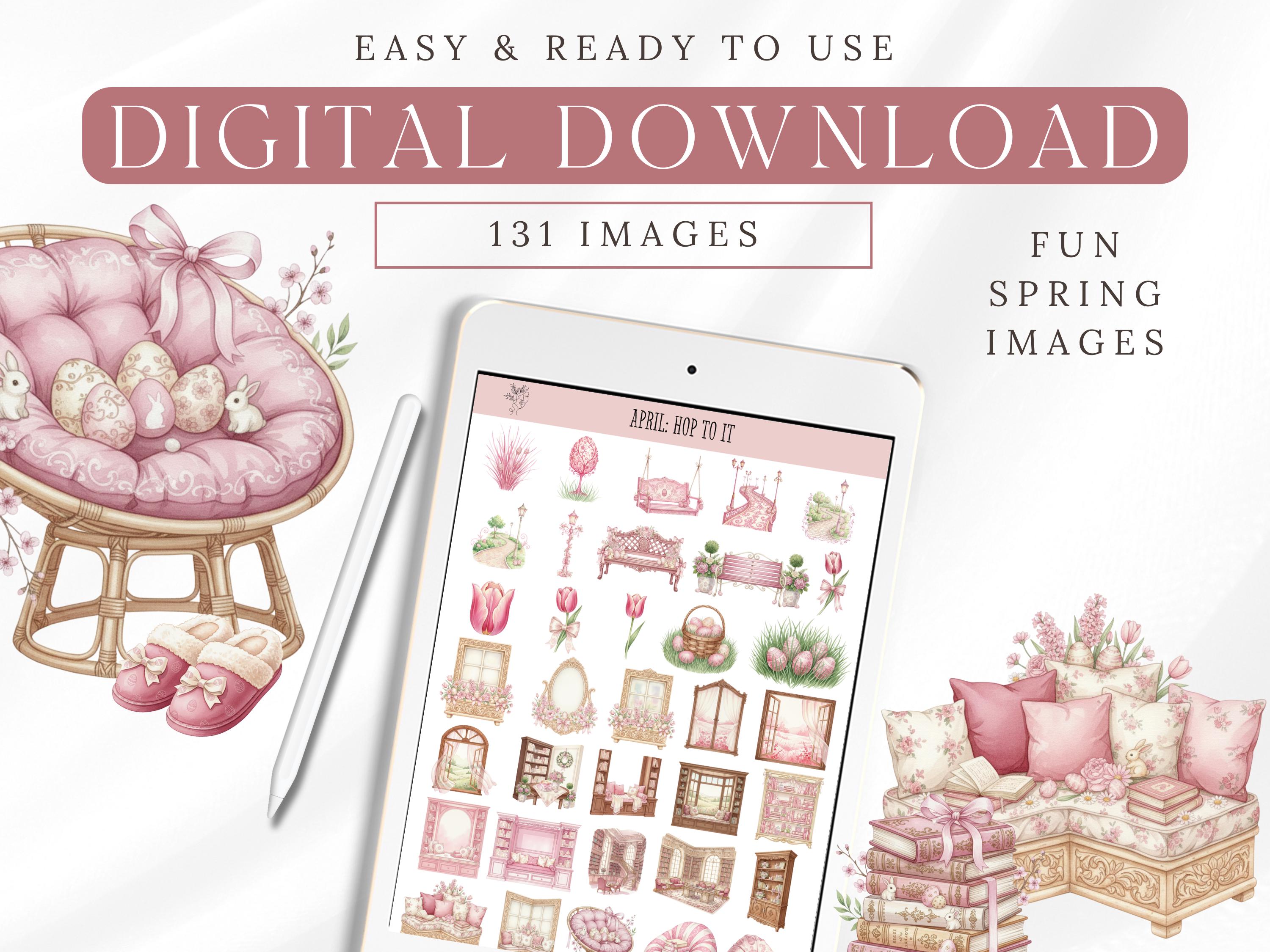 April Spring Aesthetic Digital Sticker Book, 131 Digital Stickers for ...