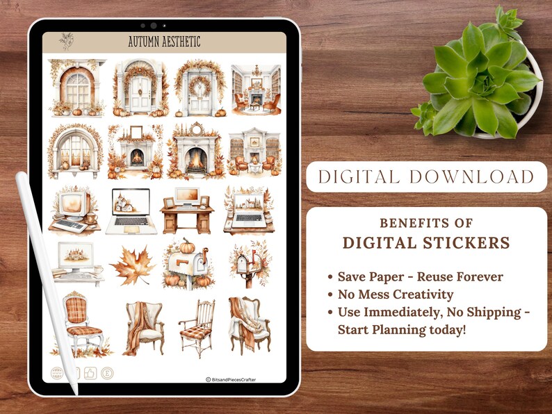 Autumn Aesthetic Digital Sticker Book with 127 professionally edited watercolor-style digital stickers. Includes a pre-cropped GoodNotes file and transparent PNGs for Notability, Penly, Samsung Notes, Xodo, and more. Instant digital download only—no physical product will be shipped.