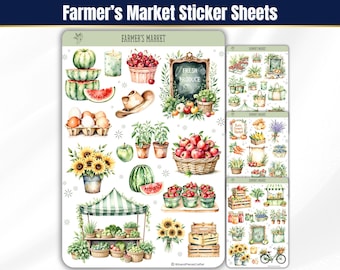 Farmer's Market Sticker Sheets, Summer Planner Stickers, Fresh Produce Aesthetic Stickers for Journals, Summer Vegetables and Seasonal Fruit