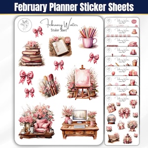 Pink Aesthetic Planner Sticker Sheets, Cozy Vibes Stickers, Journaling Stickers, Junk journal Sticker Sheet, February Planner Sticker Sheets