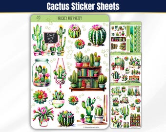 Cactus Planner Sticker Sheets, Indoor Cactus Stickers, Cactus Aesthetic Stickers for Journals & Planners, BUJO Southwest Scrapbook Stickers