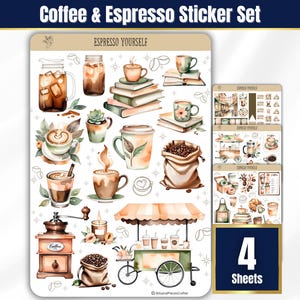 Indulge in the ultimate coffee experience with this beautifully designed Coffee Lover’s Sticker Pack! Whether you're a coffee enthusiast, planner addict, or journaling lover, this 4-sheet sticker set brings the warm and cozy vibes of your favorite café right to your creative space. Featuring coffee cups, café scenes, baked goods, and cozy coffee moments, these high-quality stickers are perfect for decorating planners, scrapbooks, bullet journals, and more!