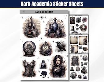 Gothic Halloween Sticker Sheets, Gothic Aesthetic for Planner Stickers, Bullet Journal Dark Academia Aesthetic, Bookish Aesthetic Stickers