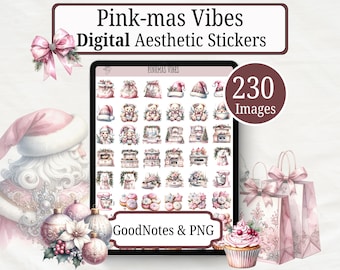Pinkmas Christmas Digital Sticker Book, 230 Digital Stickers for GoodNotes, Notability & More, Digital Sticker Book Download, Pink Christmas