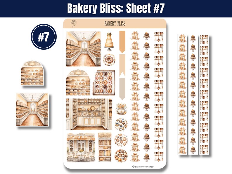 Step into the warm, buttery aroma of your favorite neighborhood bakery with “Bakery Bliss” — Sticker Sheets filled with pastries, kitchen tools, and all the sweet details that make baking so magical. Designed in soft tans, creamy whites, and gentle browns, this set brings the charm of a cozy bakery straight to your planner, journal, or craft project.