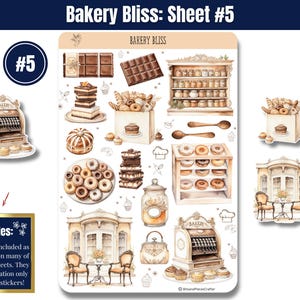 Step into the warm, buttery aroma of your favorite neighborhood bakery with “Bakery Bliss” — Sticker Sheets filled with pastries, kitchen tools, and all the sweet details that make baking so magical. Designed in soft tans, creamy whites, and gentle browns, this set brings the charm of a cozy bakery straight to your planner, journal, or craft project.