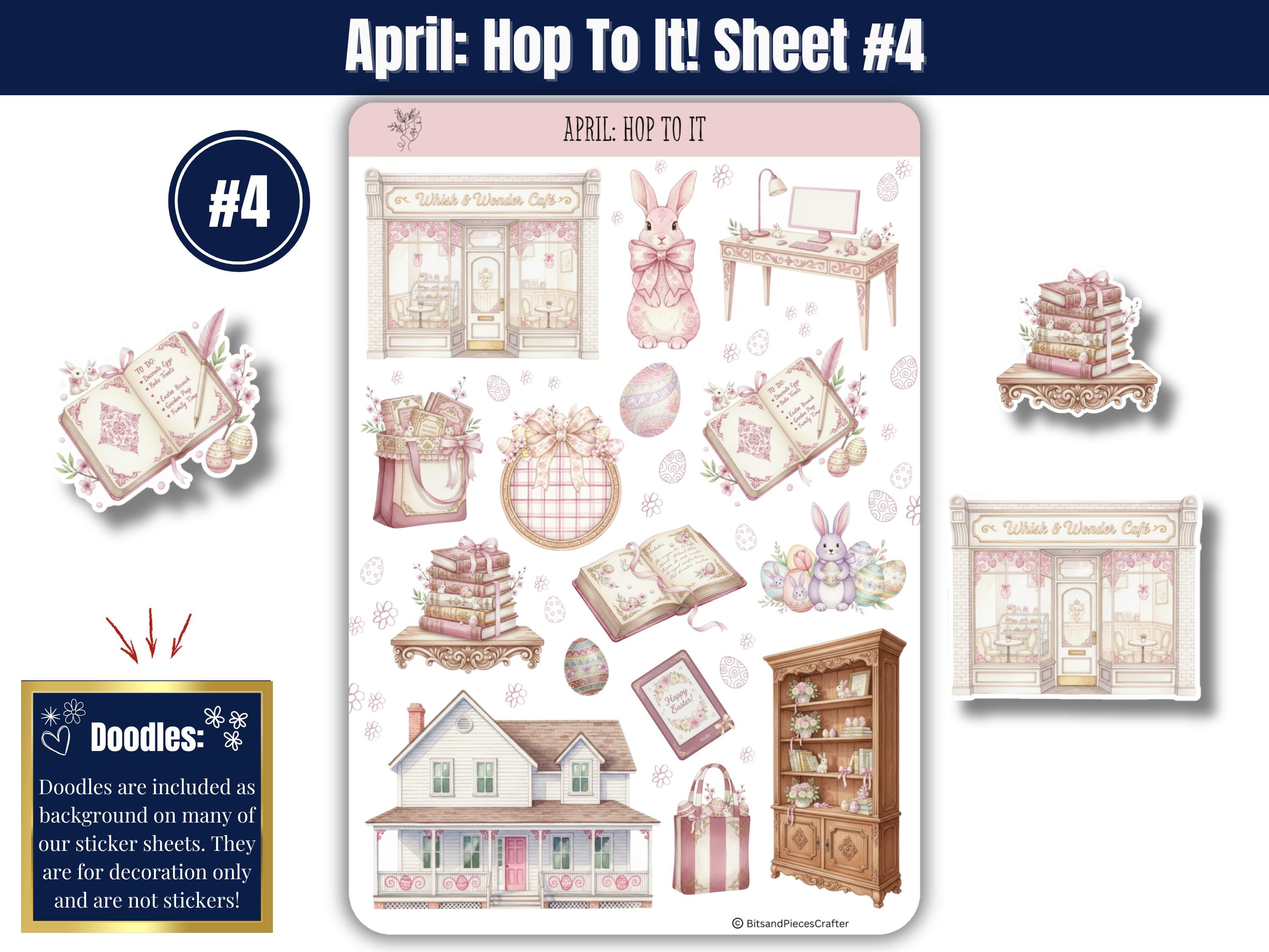 Easter Spring Sticker Sheet Set, Pink Watercolor Journal Stickers, Bujo ...