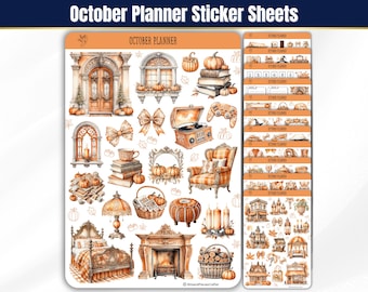 October Planner Stickers, Fall Seasonal Sticker Set, Halloween Autumn Sticker Sheets, Autumn Watercolor Journal Stickers for Bullet Journals