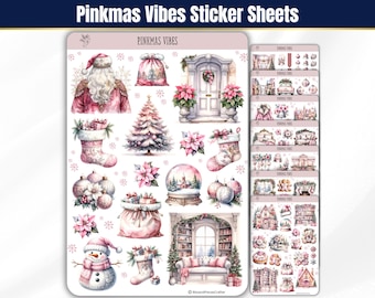 PinkMas Vibes Sticker Sheets, Pink Christmas Planner Stickers, Pink Winter Aesthetic, Journal Scrapbook Sticker, December Planner Stickers