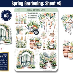 Bring your love of gardening to life with these gardening stickers in soft greens and neutrals! Featuring vegetable gardens, tools, flowers, sprouts, seed trays, trellises, wind chimes, a gnome, and more, plus an embellishment page. Perfect for planners, journals, and scrapbooking. Printed on high-quality matte or glossy vinyl for vibrant, long-lasting colors. A must-have for any garden lover! 🌿✨