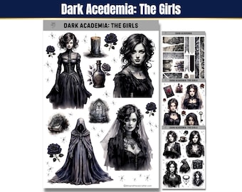 Dark Academia Sticker Sheets, Fall Seasonal Sticker Set, Gothic Grunge Planner Stickers, Watercolor Journal Stickers for Bullet Journals