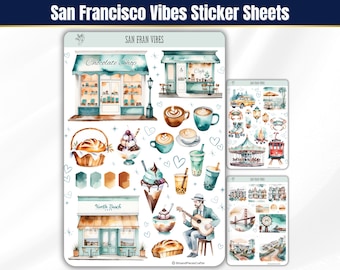 San Francisco Sticker Sheets: Coastal California Travel Planner Stickers, iconic city element stickers for planners, journals, scrapbooks