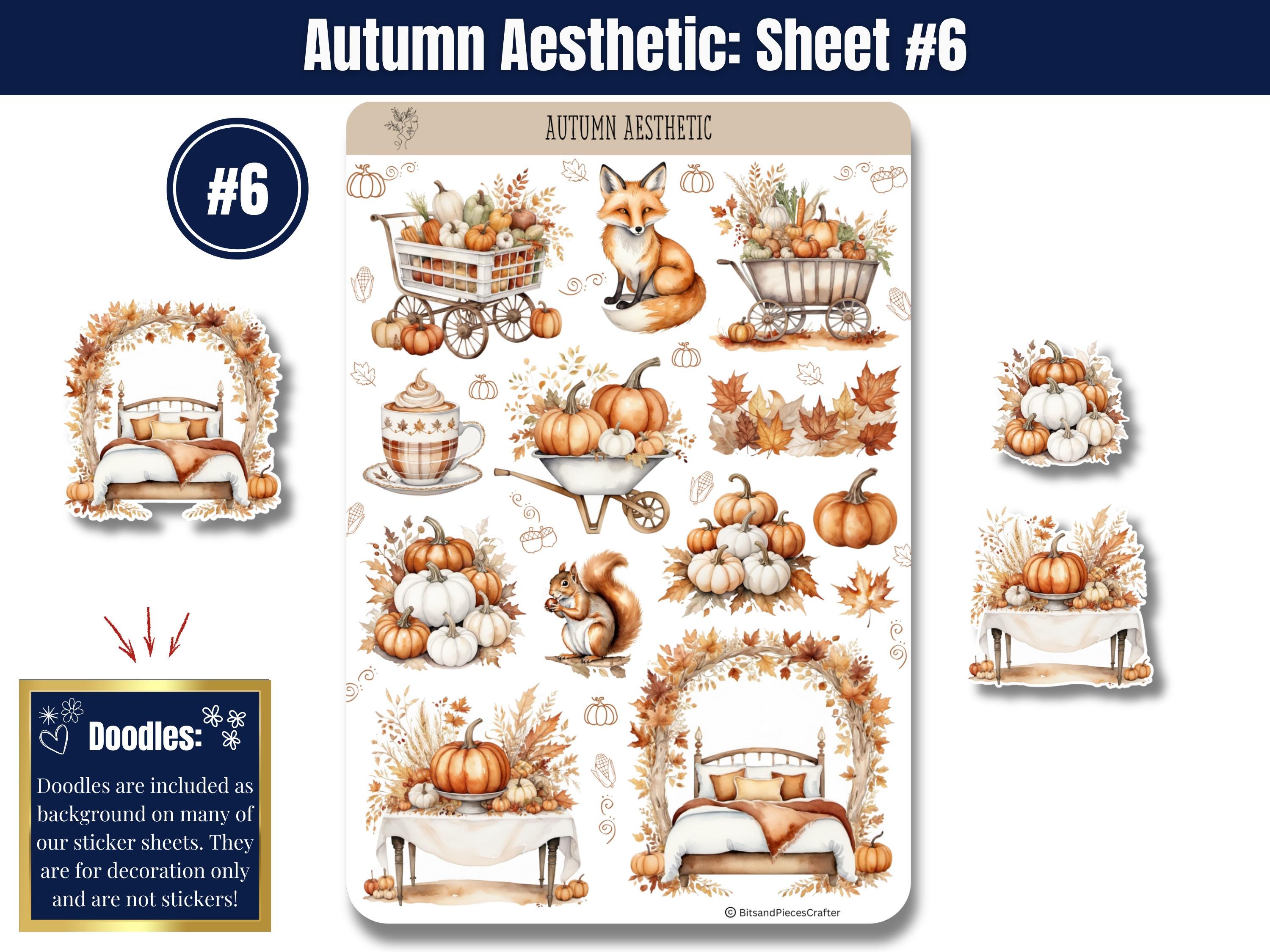 Autumn Pumpkin Sticker Sheet Set, Fall Watercolor Journal Stickers ...