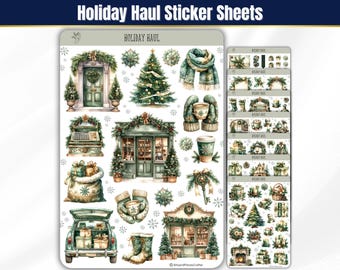 Christmas Sticker Sheets, Holiday Seasonal Sticker Set, Christmas Planner Stickers, Winter Watercolor Journal Stickers for Bullet Journals