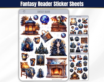 Hojas de pegatinas de fantasía para lectores: pegatinas de brujas, magos y dragones para agendas, diarios y álbumes de recortes, pegatinas para Kindle y manualidades.