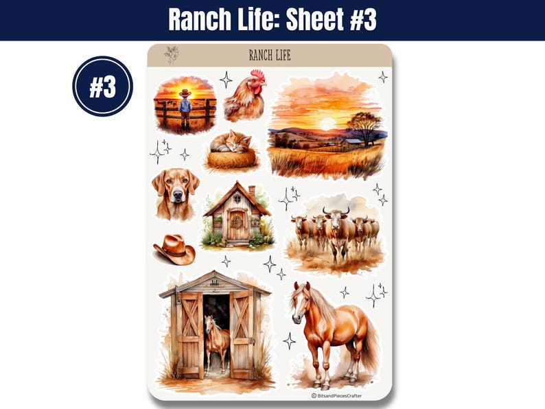 🐂🏇 Capture the essence of ranch life with these sticker sheets! Featuring cattle, horses, barns, hay bales, chickens, and more in warm browns & creams. Perfect for planners, journals, & scrapbooking! 🌾🐔✨ #WesternStickers #RanchLife