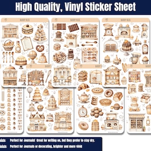 Step into the warm, buttery aroma of your favorite neighborhood bakery with “Bakery Bliss” — Sticker Sheets filled with pastries, kitchen tools, and all the sweet details that make baking so magical. Designed in soft tans, creamy whites, and gentle browns, this set brings the charm of a cozy bakery straight to your planner, journal, or craft project.