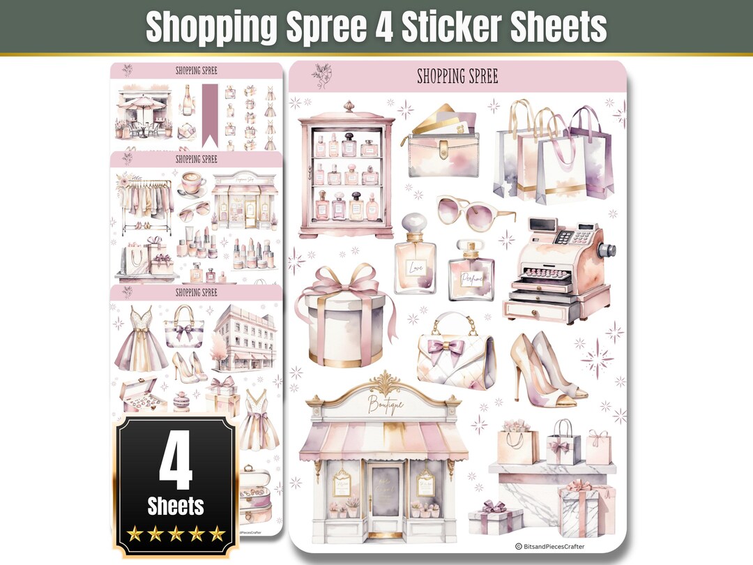 Shopping Spree Sticker Sheets, 2025 Spring Planner Stickers, Shopping ...
