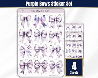 Purple Bow Sticker Sheets: Lavender Coquette Planner Stickers, Light Pastel Purple Bows Sticker Sheets for planners, journals, scrapbooking