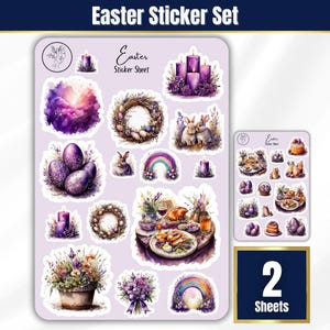 Easter Sticker Sheets, Purple Planner Stickers, Journal and Scrapbooking Stickers, Junk journal Sticker Sheet, April 2025 Planner Stickers