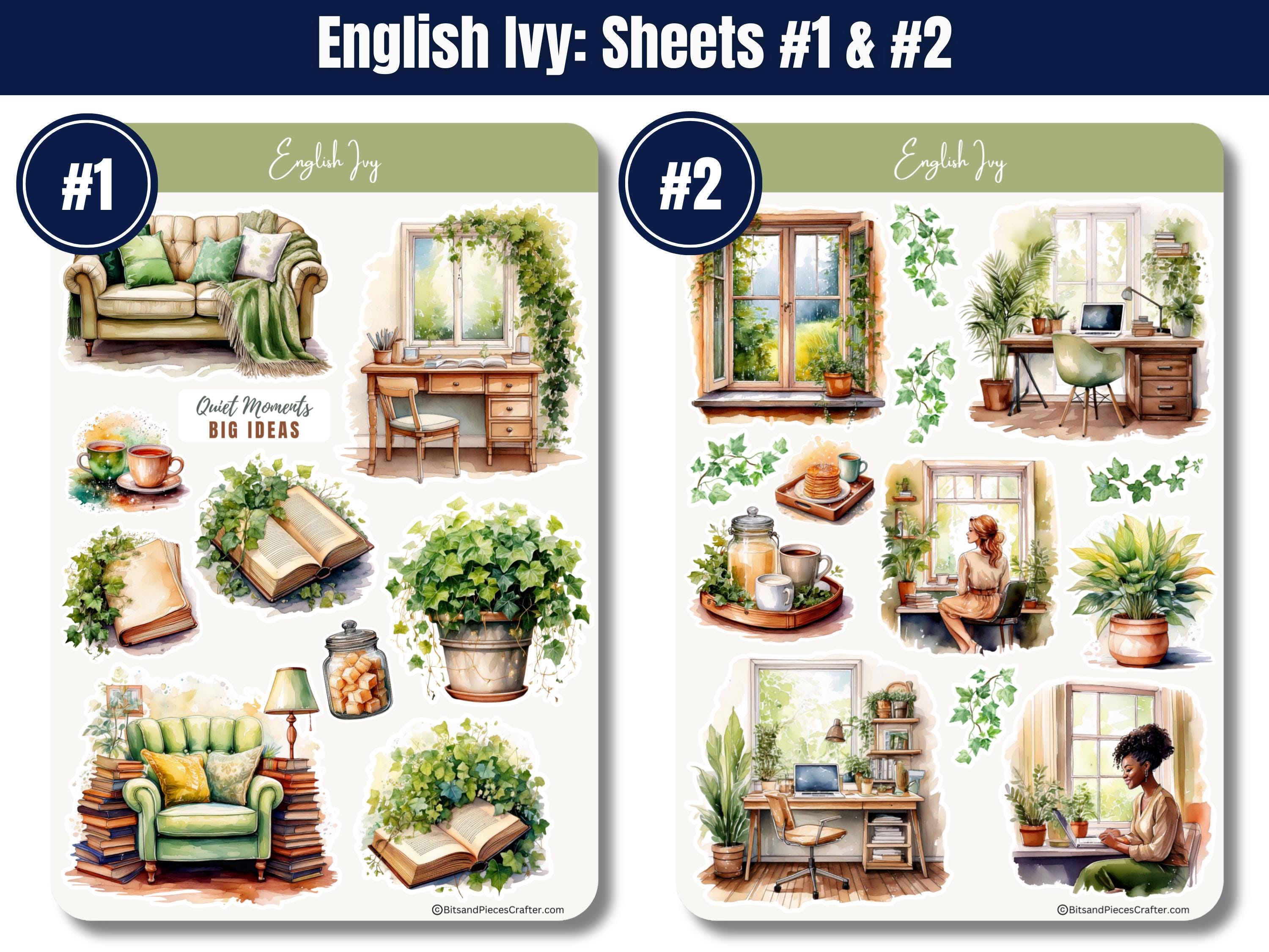 English Ivy Sticker Sheets, Spring Watercolor Journal Stickers, Bujo ...