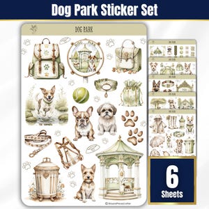 Dog Park Sticker Sheets, Dog Stickers for Planner, BUJO, Neutral aesthetic, Watercolor Planner & Journal Stickers, Pet Dog Lover Stickers