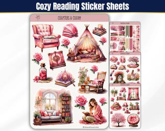 Reading Sticker Sheets, Pink Watercolor Journal Stickers, BuJo Planner Stickers, Book Lover Aesthetic Stickers, Bookish Aesthetic, Chapters