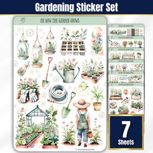 Gardening Sticker Sheet Pack, Garden Vibe Stickers, Junk Journal Stickers, Green Aesthetic, Vegetable Planner Stickers, Garden BUJO Stickers