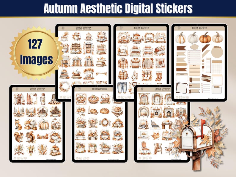 Autumn Aesthetic Digital Sticker Book with 127 professionally edited watercolor-style digital stickers. Includes a pre-cropped GoodNotes file and transparent PNGs for Notability, Penly, Samsung Notes, Xodo, and more. Instant digital download only—no physical product will be shipped.