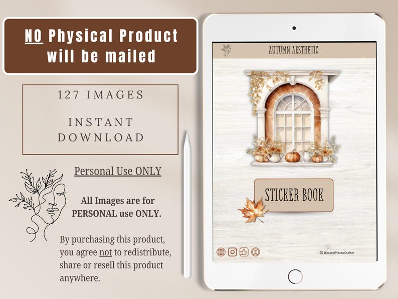 Autumn Aesthetic Digital Sticker Book with 127 professionally edited watercolor-style digital stickers. Includes a pre-cropped GoodNotes file and transparent PNGs for Notability, Penly, Samsung Notes, Xodo, and more. Instant digital download only—no physical product will be shipped.