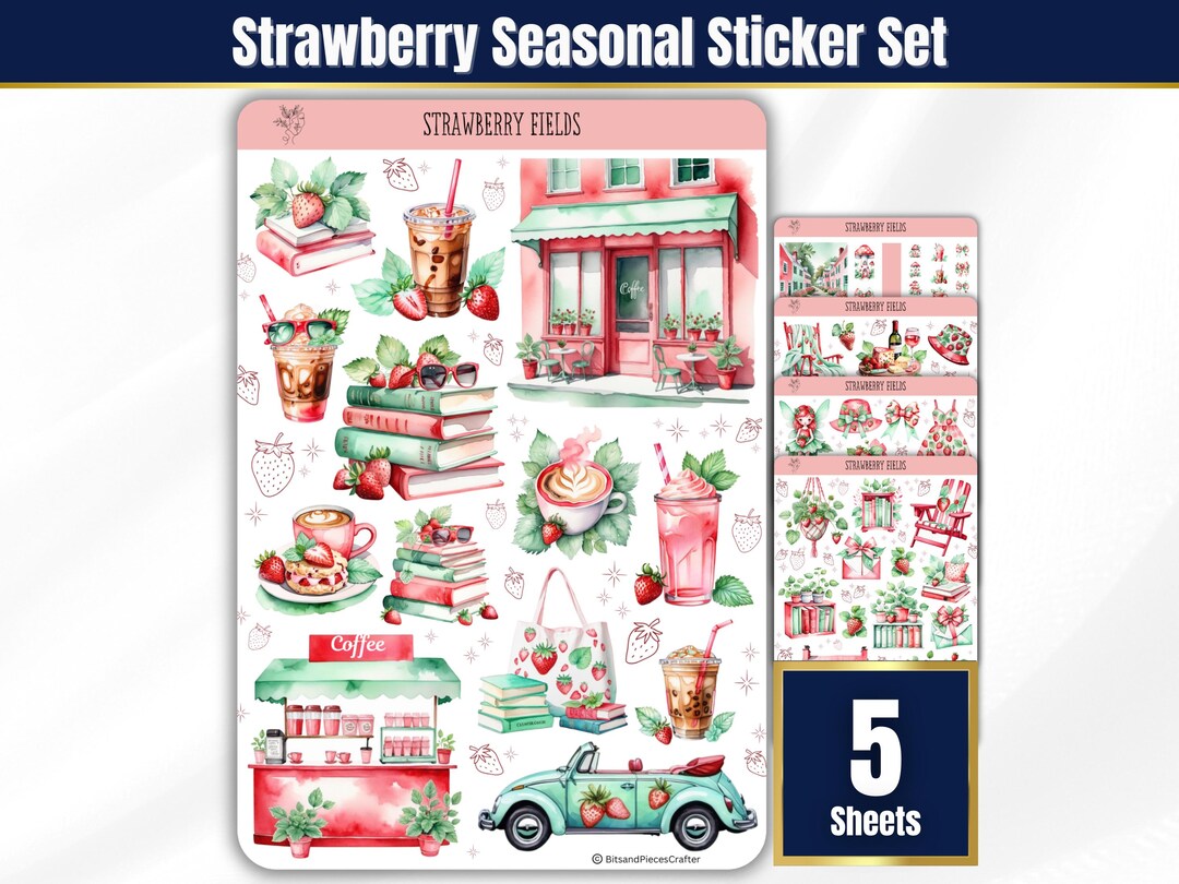Strawberry Fields Sticker Sheets, Planner Stickers, Bullet Journal ...