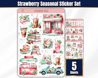 Strawberry Fields Sticker Sheets, Planner Stickers, Bullet Journal Stickers, Strawberry Watercolor Aesthetic Stickers, Seasonal Stickers
