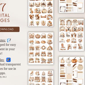 Autumn Aesthetic Digital Sticker Book with 127 professionally edited watercolor-style digital stickers. Includes a pre-cropped GoodNotes file and transparent PNGs for Notability, Penly, Samsung Notes, Xodo, and more. Instant digital download only—no physical product will be shipped.