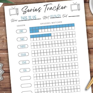 TV Series Tracker Log Printable Journal Page Planner Television Show Watching Tracker List Recommendation Wishlist Episode Binge Checklist