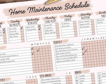 Cleaning Schedule Checklist ADHD Home Maintenance Planner Household Family Chart List Daily Weekly Monthly Yearly House Planner EDITABLE