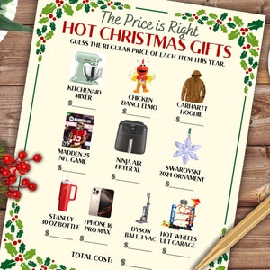 Hot Christmas Gifts Guess Price Game Printable Virtual Xmas Day Quiz For Kids & Adults Fun Christmas Trivia Party Game Price Is Right