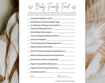 Baby Shower Family Feud Game PRINTABLE | Baby Shower Games | Baby Shower Family Feud Template | Questions Game | Gender Reveal Party Games