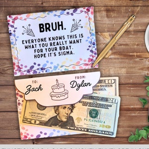 Porte-monnaie sur le thème pour adolescent garçon anniversaire Tween Bruh porte-monnaie enveloppe porte-monnaie Sigma cadeau pour ados porte-cartes cadeau drôle en espèces