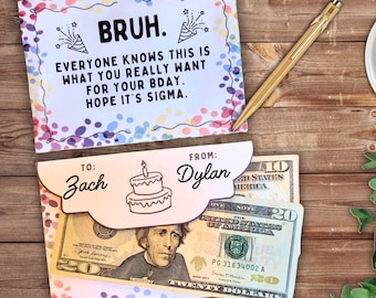 Themed Money Holder for Teen Boy Birthday Tween Bruh Money Card Envelope Money Holder Sigma Gift for Teens Funny Cash Gift Card Holder